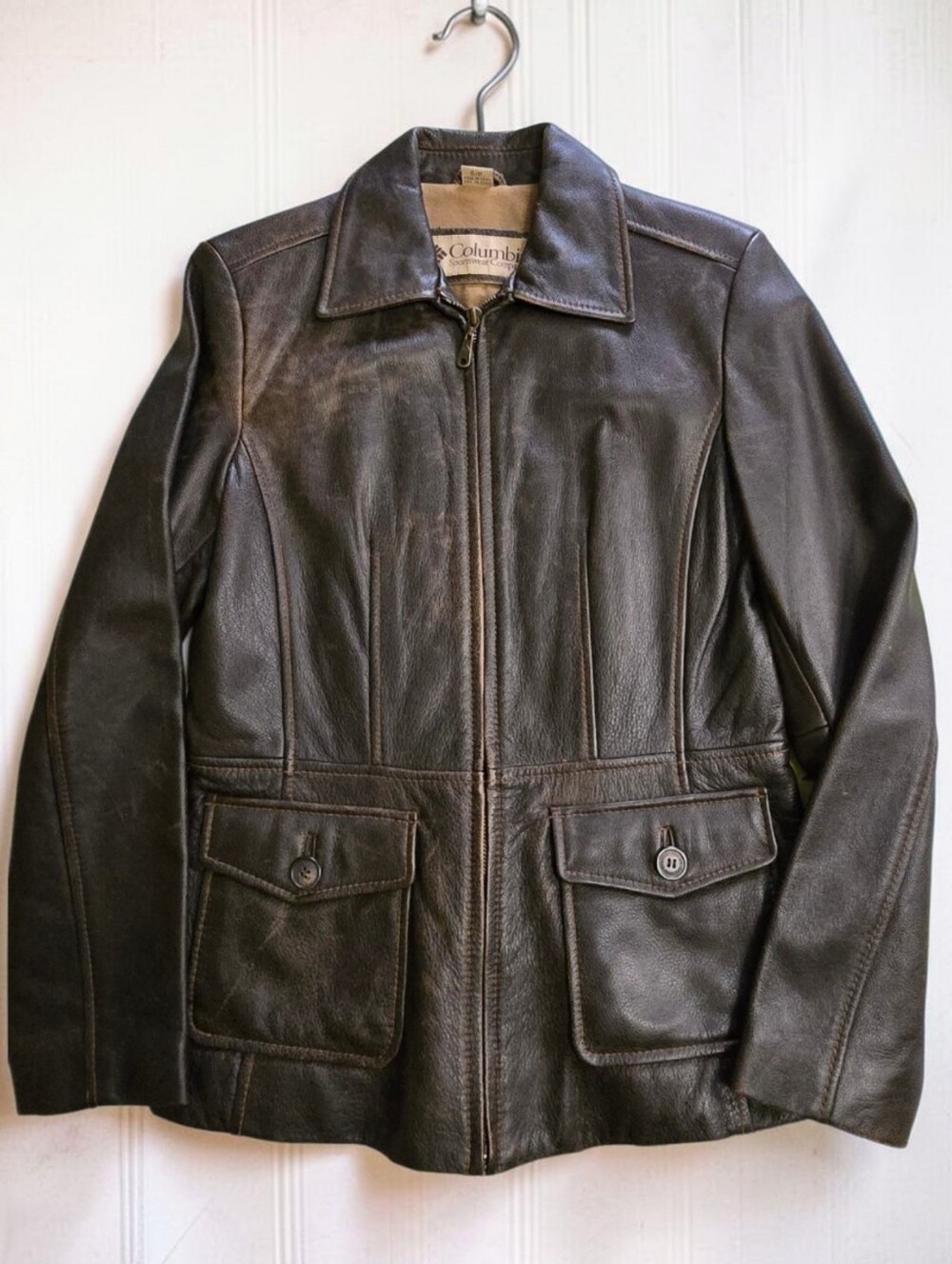 Vintage Leather Columbia Flight Style Jacket Brown Small Y2k Grunge